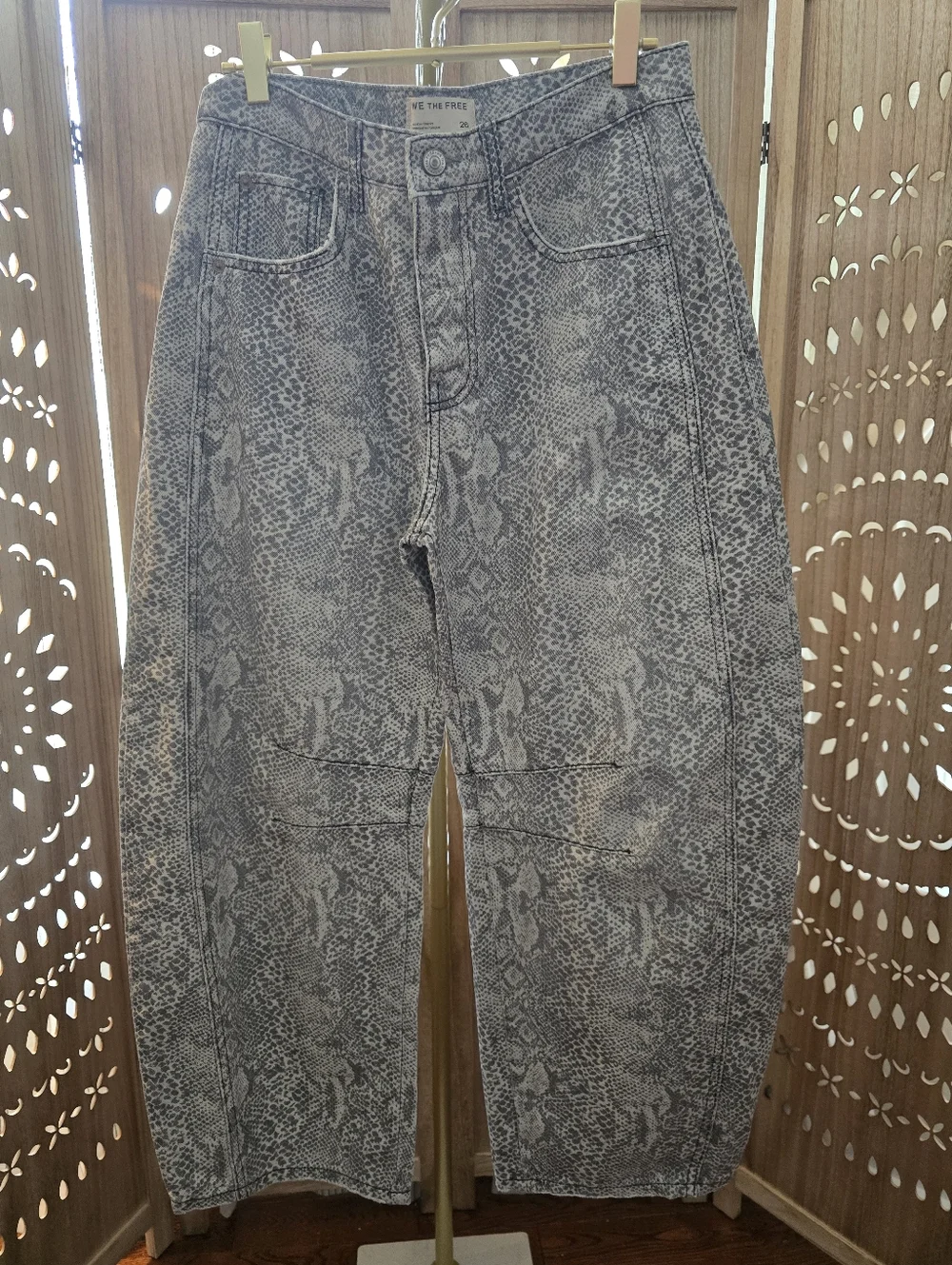 NWOT We The Free Good Luck Printed Barrel Jeans-Snake Combo